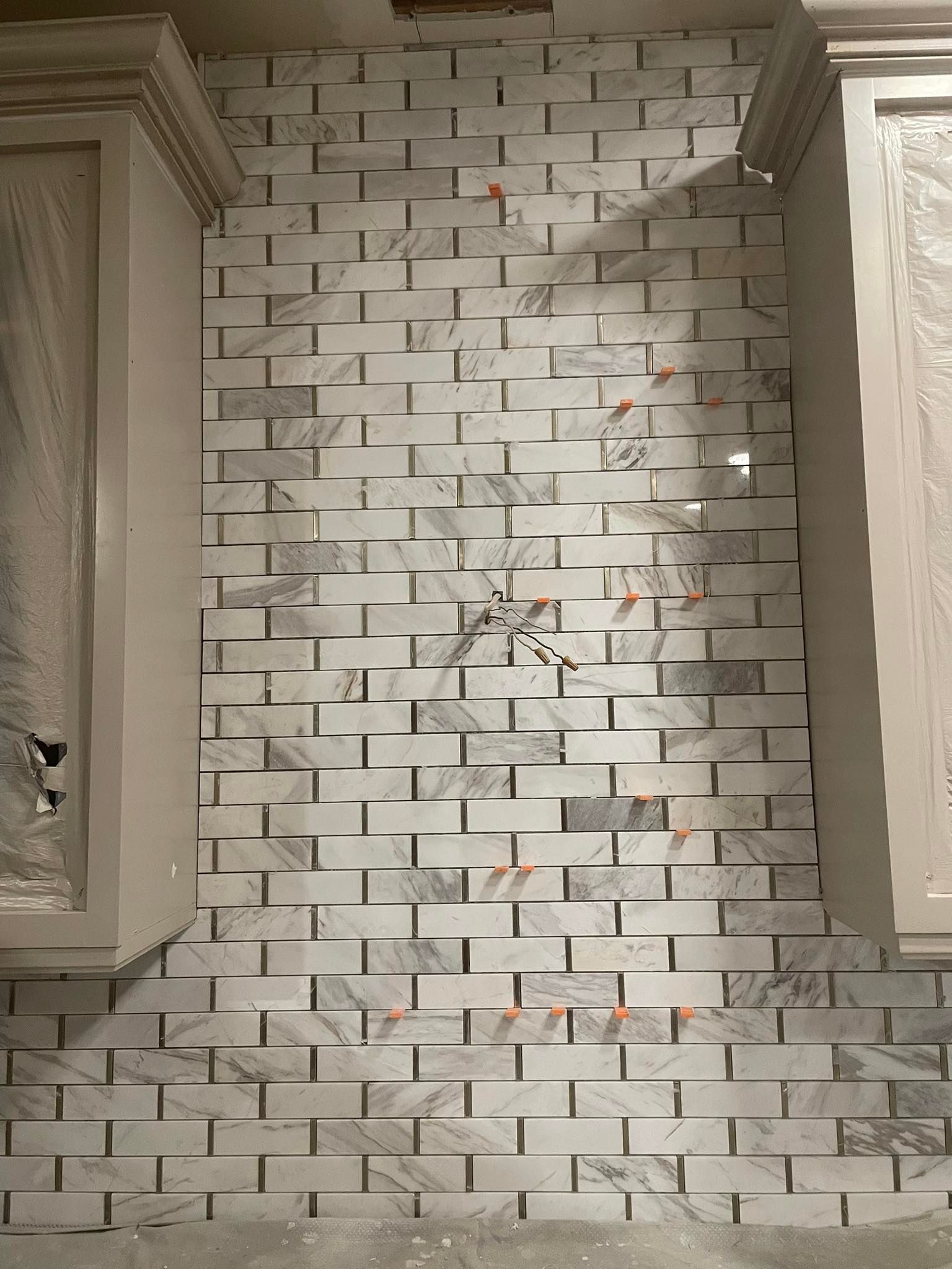 Marble subway tile bathroom