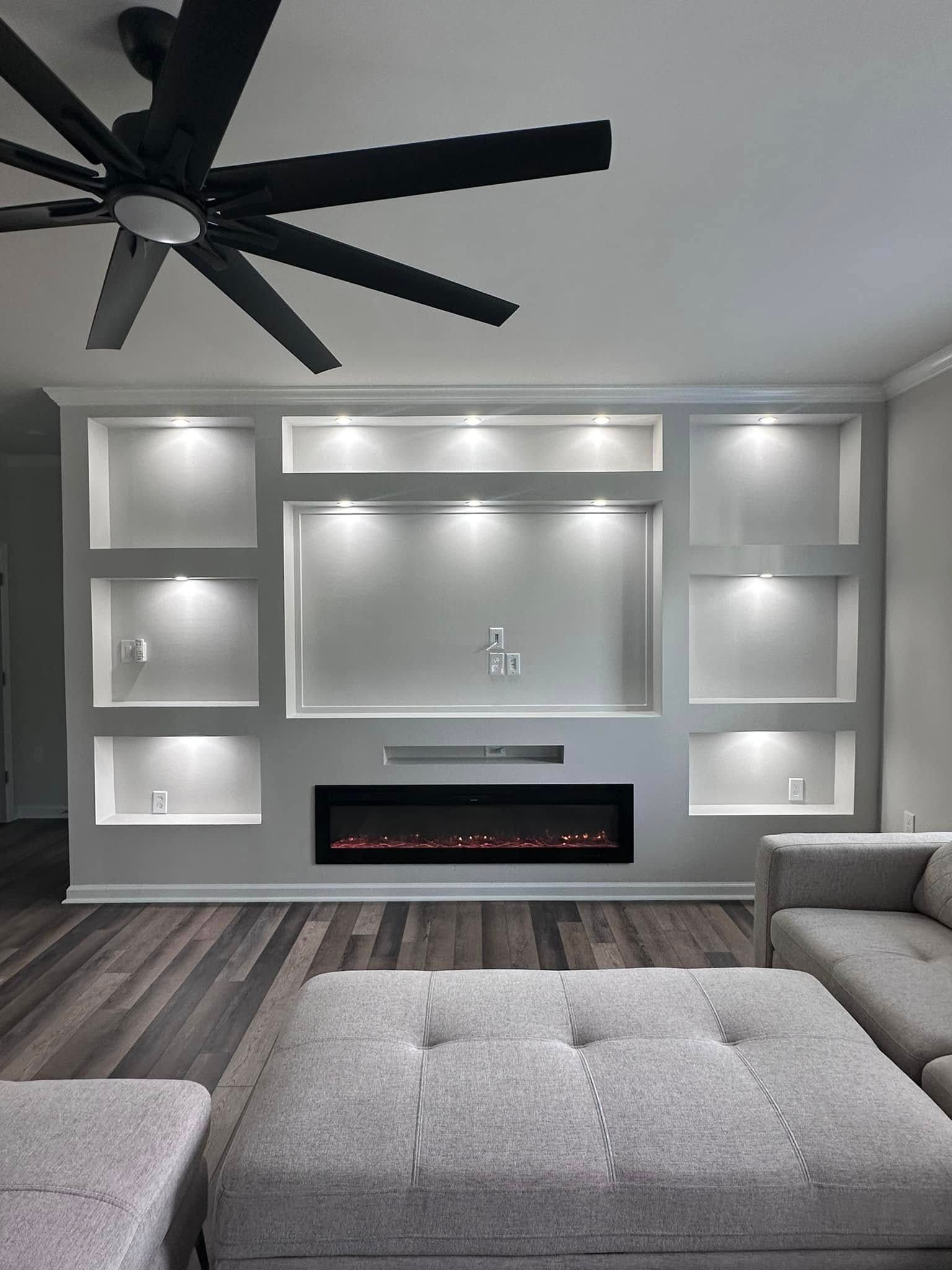 Entertainment wall with fireplace